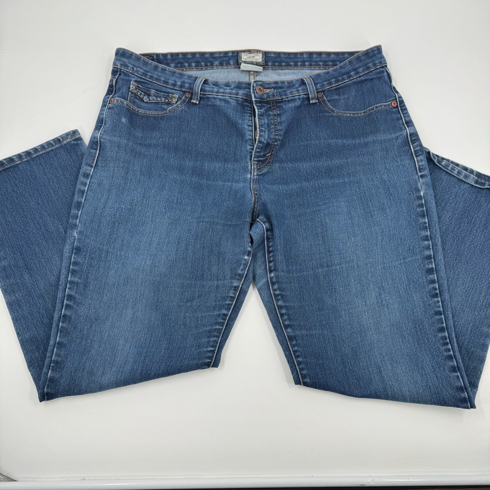 Levi's‎ Straight Leg Jeans Womens 20 Blue Medium Wash Stretch Mid Rise Denim